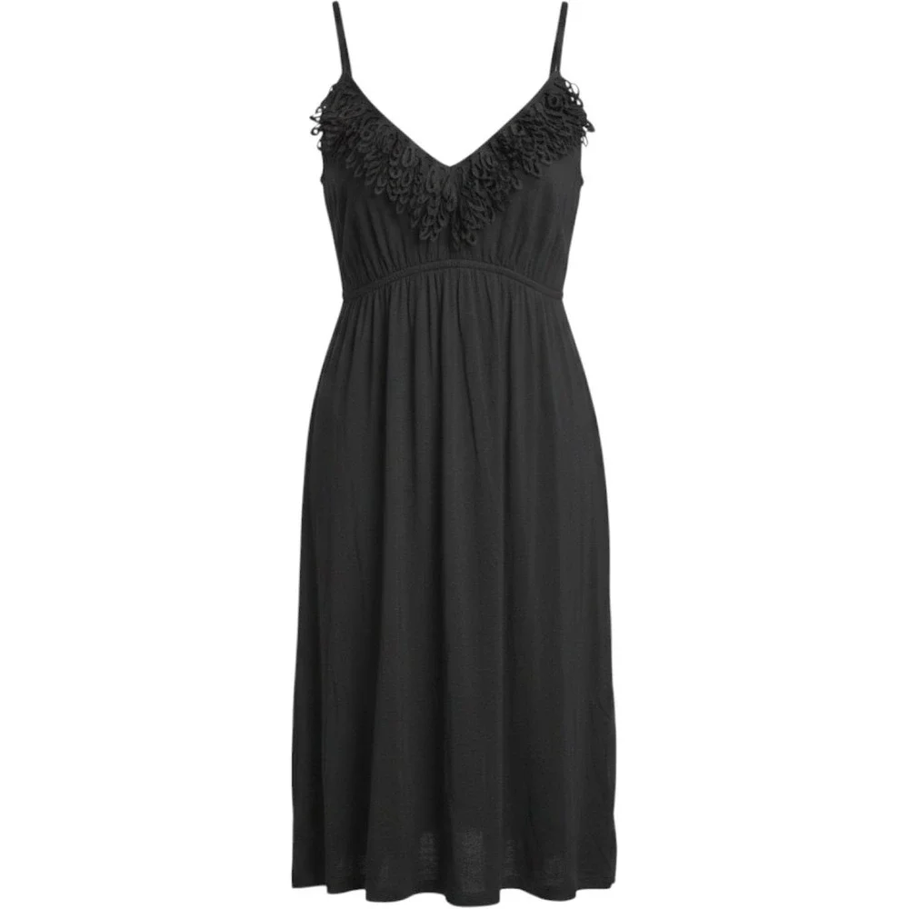 Soma Black Lounge Gown Nightgown Medium Applique V Neck Adjustable Straps 79984